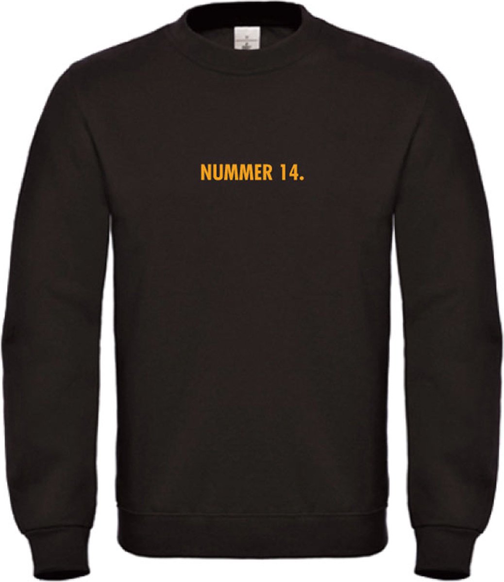 Sweater Zwart S - nummer 14 - okergeel - soBAD. | Sweater unisex | Sweater man | Sweater dames | Voetbalheld | Voetbal | Legende